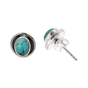 Pendientes de tuerca con forma ovalada de piedras preciosas turquesas naturales para mujer y niña, joyería hecha a mano de Plata de Ley 925, precio directo de fábrica - Product Image 1
