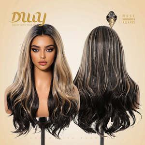 Gena -DWY Long-Length Straight <b>Black</b> Honey Balayage Glueless Synthetic Christmas <b>Wigs</b> Clearance Sale Lace Front Middle Part - Product Image 4