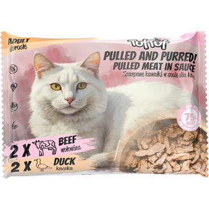 TufTuf Alimento Húmedo para Gatos en Salsa, en Trozos Desmenuzados, Multipack - 4 x 100 g - Mezcla de 2+2 Sabores - Res y Pato - Product Image 1