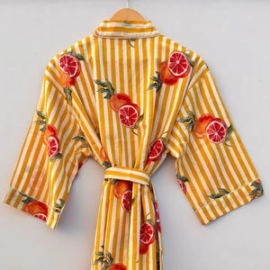 Women's Cotton Floral Block Print Kimono Robe Casual Summer Nightwear Bathrobe Beachwear Natural Washable Bridesmaid Dress for - Product Image 4