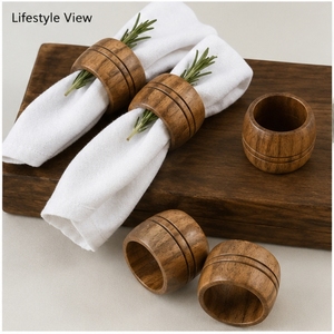 Ronds de serviette en bois, design rustique, supports de rangement pour vaisselle, finition bois sculpté - Product Image 1