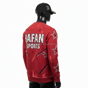 Premium 320 GSM coton polaire tissu couleur rouge avec strass étoile Design Logo personnalisé broderie basiques sweats - Product Image 4