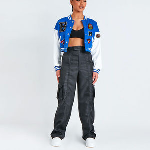 Chaqueta universitaria recortada de estilo Vintage para mujer, nueva chaqueta de cuero bordada a la moda para temporada al aire libre, bordado de algodón - Product Image 4