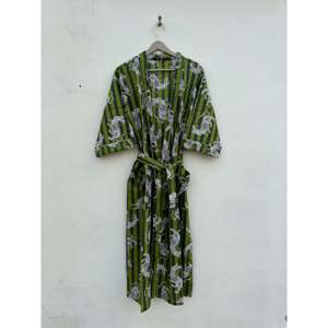 Robe Kimono Bohème à Imprimé Floral en Coton Doux, Robe de Spa Inspirée de l'Inde, Vêtement de Détente en Tissu Tissé - Product Image 1