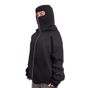 Sweat à capuche basique noir cagoule avec fermeture éclair et double poche Streetwear Top & Mask pour homme - Product Image 1