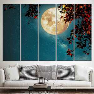 Toile imprimée : Art mural Lune Pleine - Lune élégante au-dessus d'un arbre, LOT DE 5 TOILES - Product Image 1