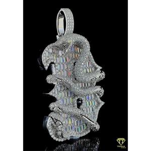 จี้รูปงูน้ำแข็งรูปตัวอักษร B สีขาวทอง925เงินสเตอลิงประดับเพชร VVS สไตล์ฮิปฮอปมาตรฐานของขวัญวันเกิด - Product Image 3