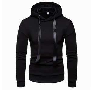 Pull à capuche à manches longues noir pour hommes, avec logo personnalisé, en vrac, uni, en coton lourd, au prix de gros - Product Image 5