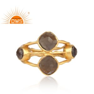 Offre spéciale Bague en argent sterling plaqué or 18 carats avec quartz fumé naturel Bague de déclaration personnalisée Fabricant de bijoux - Product Image 3