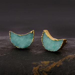 Trendy Minimalist Gold Electroplated Natural Druzy Gemstone Stud <b>Earrings</b> Fashionable Genuine Women's <b>Moon</b> Shape Jewelry - Product Image 3