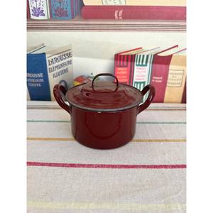 An Original French Enamelled Steel Casserole <b>Pot</b> With Handles ,In Brown With Mottled Grey Inner, Stainless Steel Food Warmer - Product Image 1