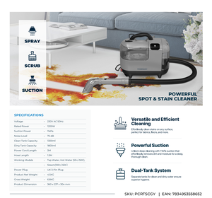 Powerology điện Thảm sạch mạnh mẽ nước nóng & hơi nước chức năng ướt & khô làm sạch cho xe ô tô khách sạn nhà để xe - Product Image 6