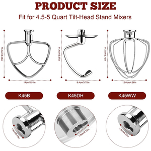 Accessoires pour batteur sur socle en acier inoxydable : <span class=keywords><strong>crochet</strong></span> <span class=keywords><strong>pétrisseur</strong></span>, batteur plat, fouet à 6 fils pour <span class=keywords><strong>Kitchenaid</strong></span> - Product Image 2