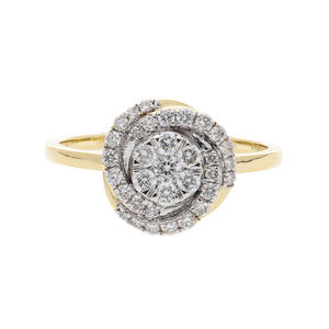 Elegante anillo de remolino de racimo de diamantes de oro amarillo de 14 quilates, declaración única, joyería fina de cóctel con diseño de Halo brillante - Product Image 1