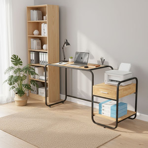 Modern Minimalist Office <b>Desk</b> with Integrated Printer <b>Shelf</b> 140x50cm Rubber Wood BD68094 - Product Image 2