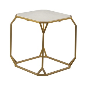 Table en métal arrondie à finition antique dorée avec dessus en verre Table de canapé pour meubles maison - Product Image 2
