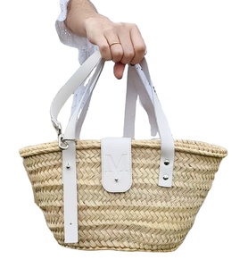 Bolsa de paja tejida personalizada con inicial, bolsa de paja con asas de cuero Bolsas de playa de macramé Directo del proveedor indio - Product Image 1