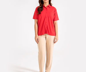 Camiseta Clásica Roja de Manga Corta con Botones para Mujer, Camiseta Personalizada de Moda, Ropa de Alta Calidad, Ajuste Holgado, Ropa Casual de Verano - Product Image 5