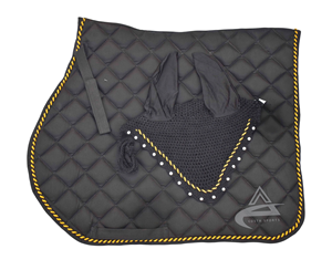 <b>Equestrian</b> Horse Black Saddle Pad Matching Bonnets Stylish Cotton Fabric Polycotton All-Purpose Saddle pad - Product Image 5