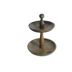 Prix le moins cher plateau à 2 niveaux rustique rond Style de ferme support à gâteau décoratif support à Dessert décor de cuisine plateau de service en bois - Product Image 4