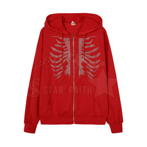Sweat à capuche délavé à l'acide en coton mélangé pour hommes avec ornements en strass Streetwear à la mode Sweat-shirt décontracté - Product Image 1
