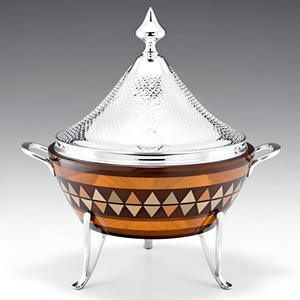 Elegant Mosaic Casserole Dish with Intricate Wood Design & Polished Metal Chafing Dishes Stylish Serving Pieces with Lid - Product Image 2