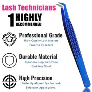 Pinzas para Extensión de Pestañas con Punta de Fibra de Acero Inoxidable con Recubrimiento de Color Azul para Aplicación Profesional en Salón - Product Image 4