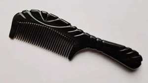 Custom Logo Buffalo Horn Dandruff Comb Self-cleaning Tooth Button for <b>Scalp</b> Exfoliation Gua Sha Handle Adults Kids <b>Massage</b> - Product Image 3