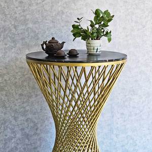 Table de bar ronde contemporaine avec plateau en pierre, diamètre 70 cm, pieds en fer, pour café, bar à domicile, événements, usage domestique - Product Image 2
