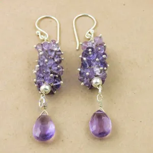 Boucles d'oreilles pendantes en améthyste, argent sterling 925, hypoallergéniques, fermeture à crochet, pour femme - Product Image 2