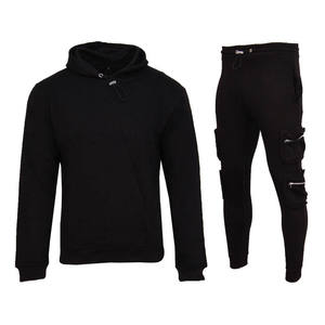Brand New Men's Sporty Lightweight Plaid/Solid Tracksuit <b>Hoodie</b> & Utility Joggers Cargo Zip Pants Activewear - Product Image 1