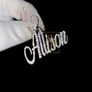 Women's Trendy Iced 925 Solid Silver Lab Grown Diamond Personalized Name Necklace Heart Pendant Customized Gift for <b>Girlfriend</b> - Product Image 1