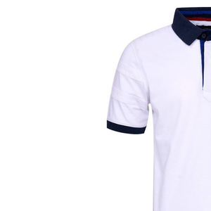 Polos de haute qualité à manches courtes été hommes polos haute rue Style coton respirant décontracté couleur blanche et bleue - Product Image 6