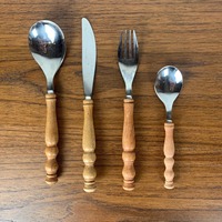 Top vente manche en bois en acier inoxydable plaqué or ensemble de couverts en métal ensemble de 5 pièces cuisine dîner