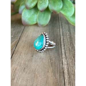 Kingman <b>Turquoise</b> Sterling Silver <b>Ring</b> Size 5.75-Navajo Handmade Statement Jewelry - Product Image 4