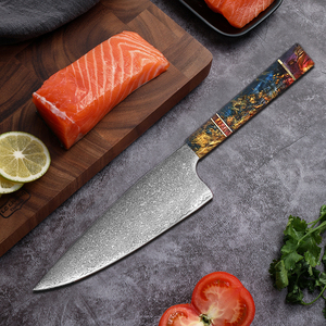 Venta al por mayor personalizado OEM ODM cubertería fábrica profesional Damasco acero Chef cuchillo de cocina con mango de madera estabilizado hoja fija - Product Image 6