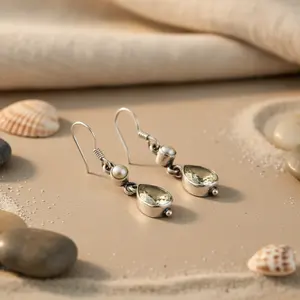 ต่างหูเงินแท้ 925 ประดับพลอยซิทรินและมุก สำหรับผู้หญิง ของขวัญสุดทันสมัย - Product Image 3