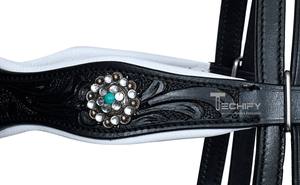 Premium Leather Dressage Horse Bridle with Turquoise Conchos and Silver Accents - Product Image 3