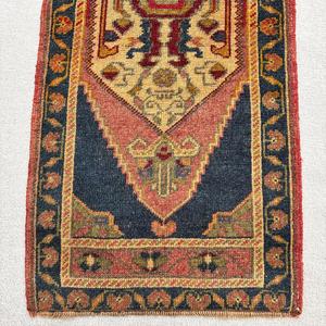 Vintage Small Rug, 1.8x4.3 ft Turkish Rug, <b>Red</b> Patchwork <b>Wool</b> Rug - Product Image 4