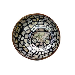 Embalado para exportación, cuenco de coco moderno hecho a mano con incrustaciones de cáscara de huevo, frutero decorativo ligero antiguo de alta calidad - Product Image 5