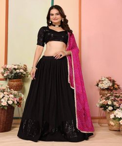 Lehenga Choli en soie avec broderie lourde et travail de séquence, comprend Dupatta, parfait pour les looks de fête et de fête - Product Image 5