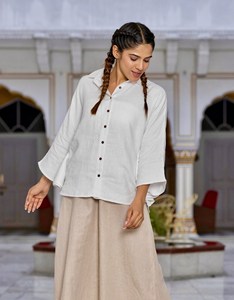 Nueva Blusa de Lino Transpirable de Manga Tres Cuartos para Mujer, Estilo Casual Vintage, Disponible en Diferentes Tallas, Exportador Indio - Product Image 3