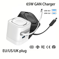 Chargeur rapide rétractable 4-en-1 Gan PD 65W avec câble, compatible PD3.0 QC4, chargeur mural USB OEM ODM avec prises US EU UK pour MacBook, iPhone, Apple Watch