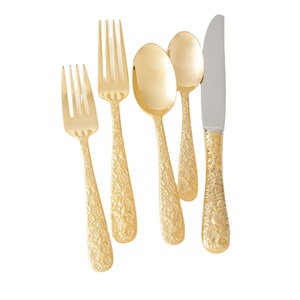 Laiton Or Couverts Ensemble Fleur En Relief Poignée Meilleure Qualité Miroir Polonais Utilisations pour Ustensiles De Cuisine Vaisselle Vaisselle - Product Image 1