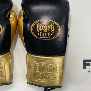 ถุงมือชกมวยแบบสั่งทำพิเศษสีดำทอง No Boxing No Life  แบบผูกเชือก ปรับขนาดได้ ทำจากหนังวัวแท้ สำหรับคิกบ็อกซิ่ง - Product Image 6