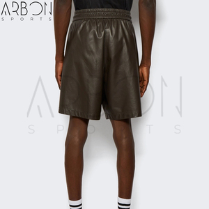 2025มีสายรัดเอวยางยืดกางเกงขาสั้นหนัง PU สำหรับผู้ชายทันสมัยทันสมัยสวมใส่สบาย - Product Image 5