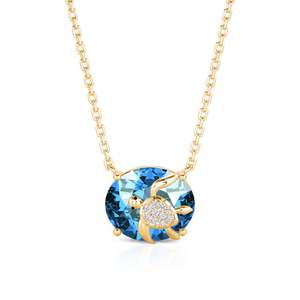 Collier de mode Jeulia Hug Me Turtle personnalisé avec pierre de naissance taille ovale - Product Image 1