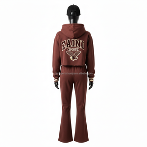 Survêtement en molleton de coton pour femmes, tissu brossé doux 320 GSM, sweat-shirt marron foncé, pantalon large, survêtements avec logo personnalisé, taille plus - Product Image 2