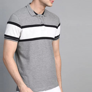 Polo en tricot à manches courtes rayé gris et blanc pour homme, coupe classique, col boutonné, style décontracté - Product Image 2