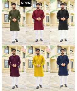 Vêtements ethniques indiens Prêt à porter Premium Rayon Men's Wear Kurta avec broderie et paillettes Work et Raymond Cotton Pyjama - Product Image 1